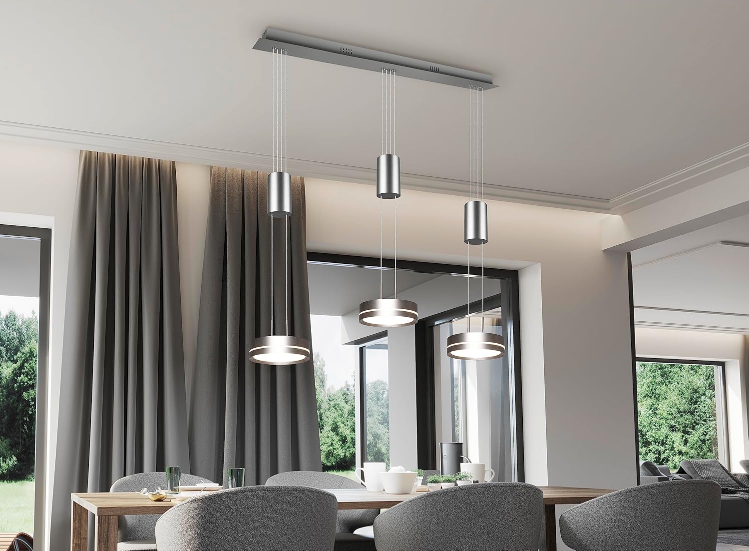 Trio Leuchten LED Pendelleuchte Franklin 326510307, Metall Nickel matt, inkl. 3x 9 Watt LED, Switch Dimmer