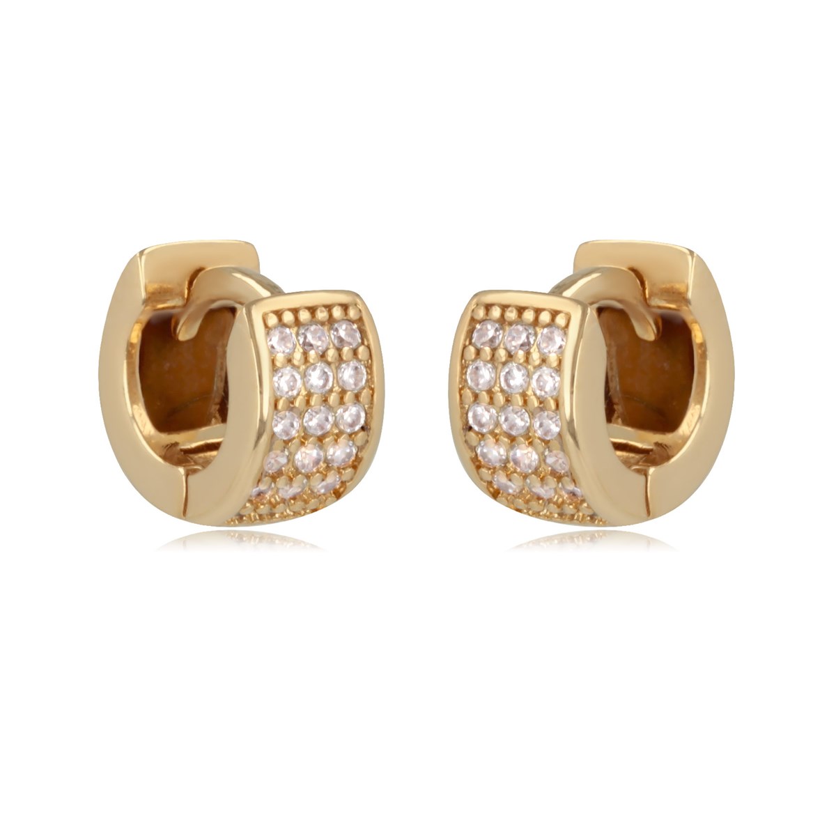 Boucles d'oreille créoles plaqué or larges avec triple rangs de cubic zirconia 8MM