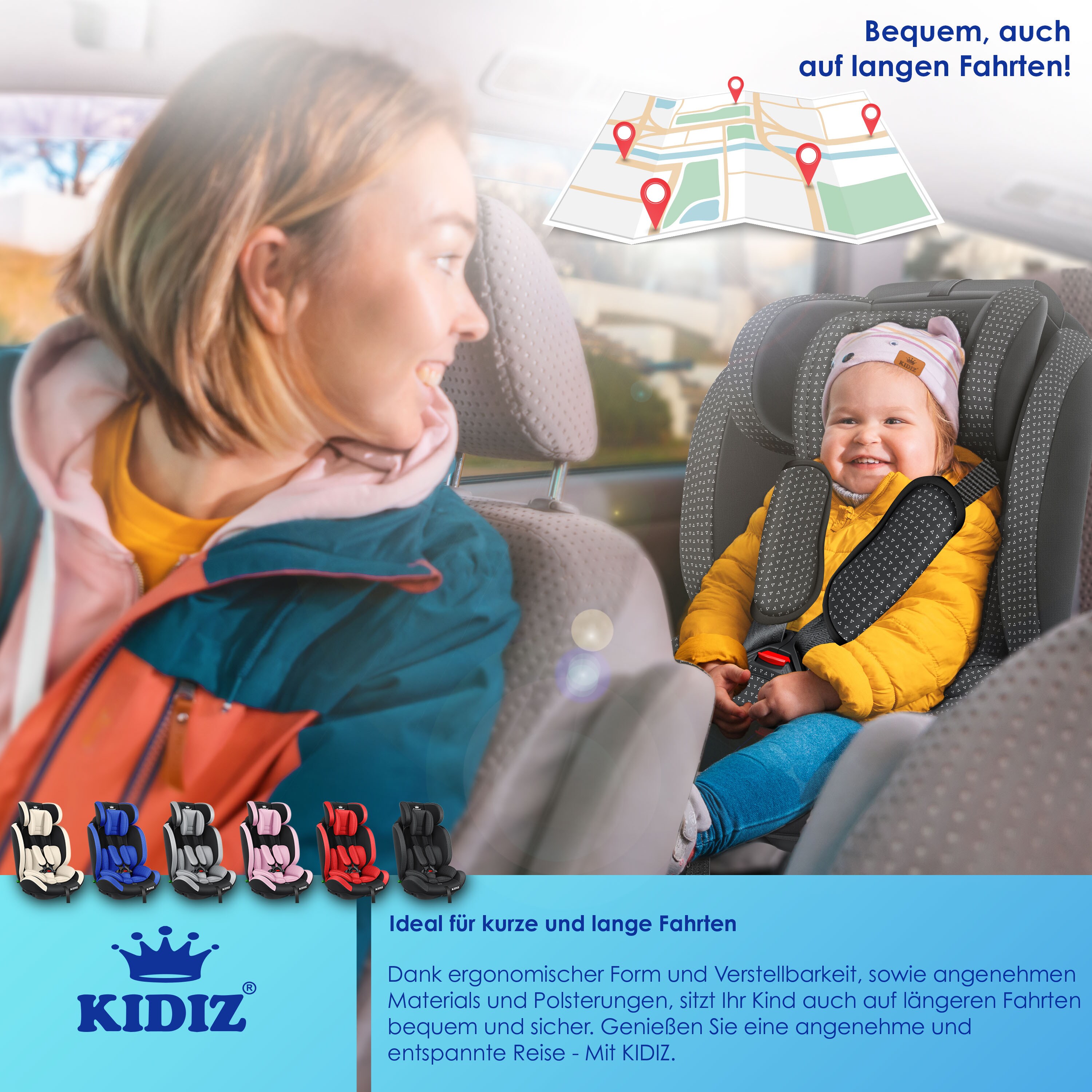 KIDIZ® Autokindersitz Kindersitz Kinderautositz | Autositz Sitzschale | 9 kg - 36 kg 1-12 Jahre | Gruppe 1/2/3 | universal | zugelassen nach ECE R129/03 | 6 verschiedenen Farben |