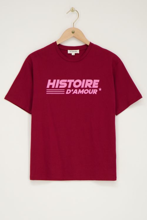 Burgundy T-shirt met roze 