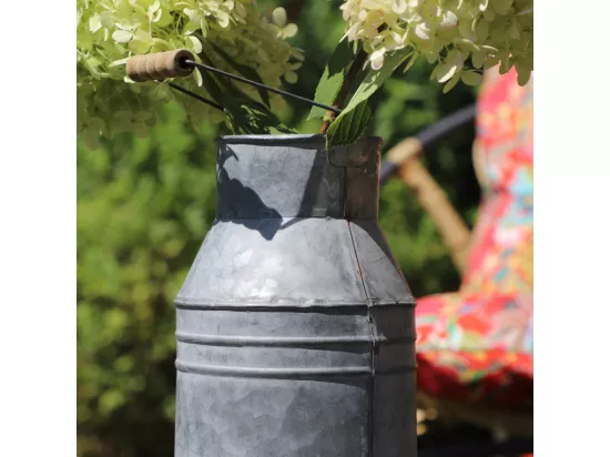 Pot à lait ancien décoratif jardin extérieur zinc gris 24 x 14 cm
