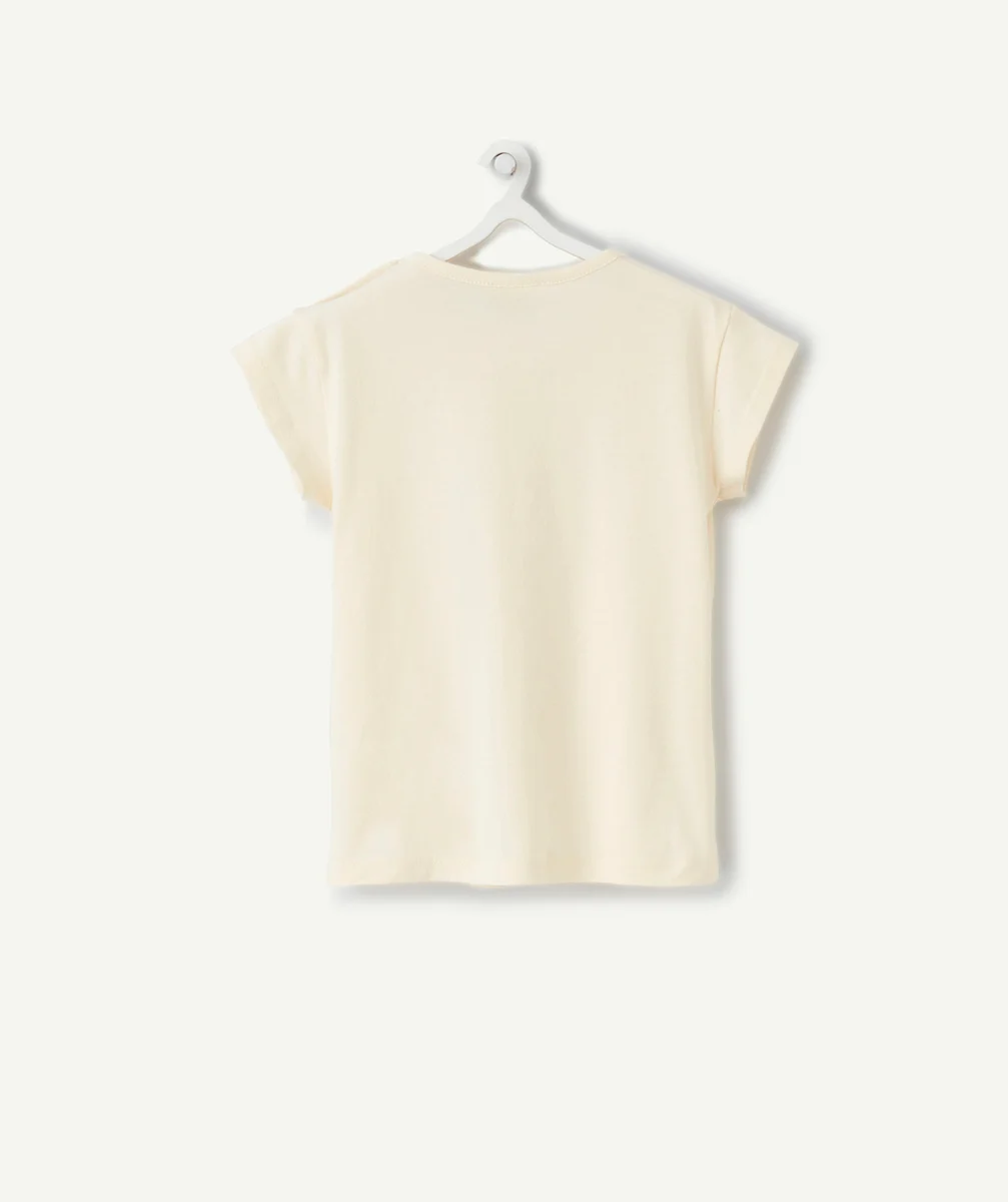 T-SHIRT BÉBÉ FILLE EN COTON BIO ÉCRU AVEC MESSAGE COLORÉ
