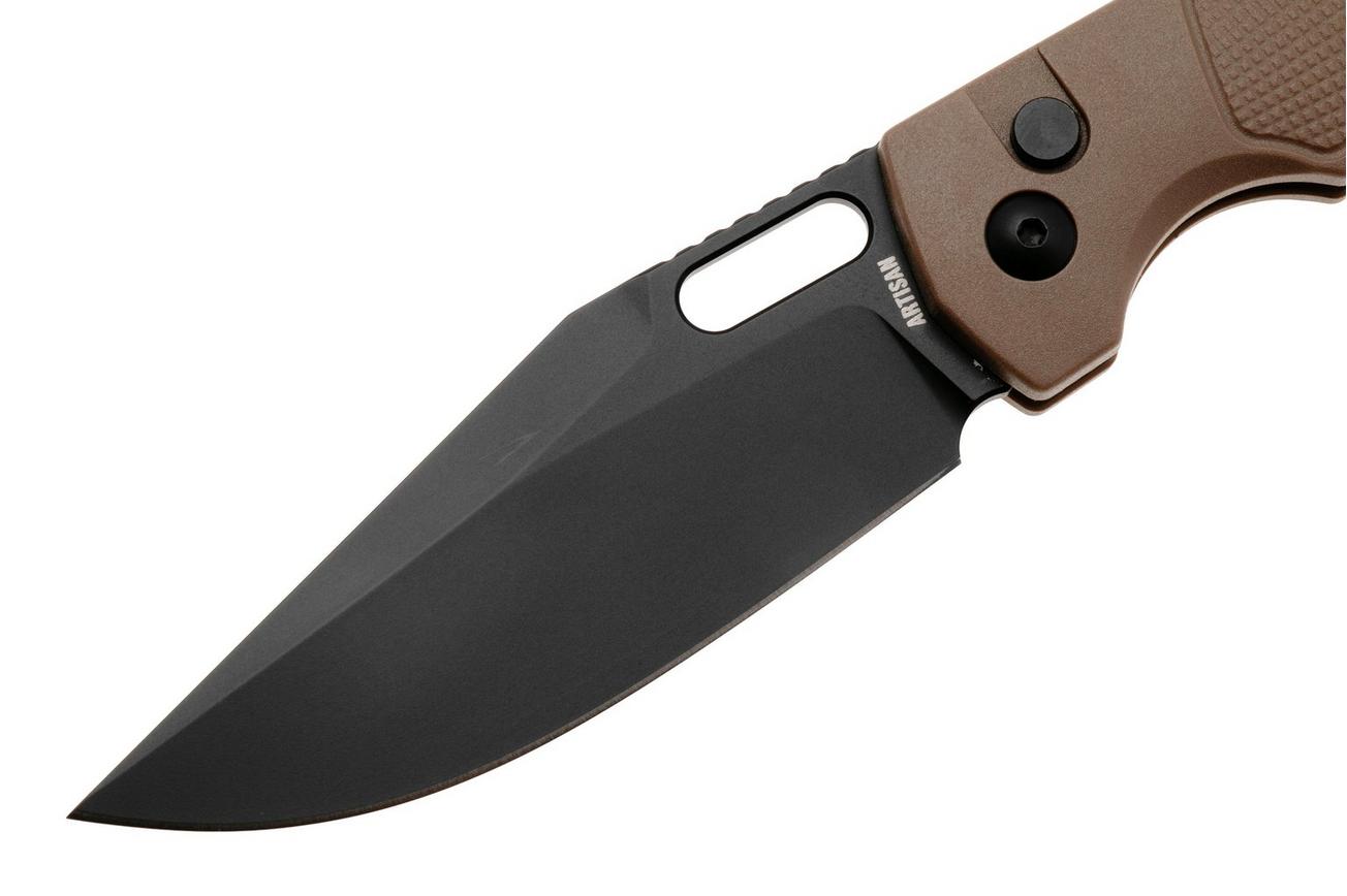 Artisan Cutlery Revel 1867P-BBN, Black PVD AR-RPM9, Brown FRN zakmes, Ray Laconico design