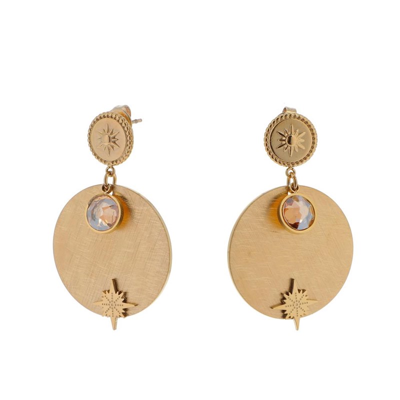 Boucles d'oreilles en acier dorées avec pierre crystal jaune