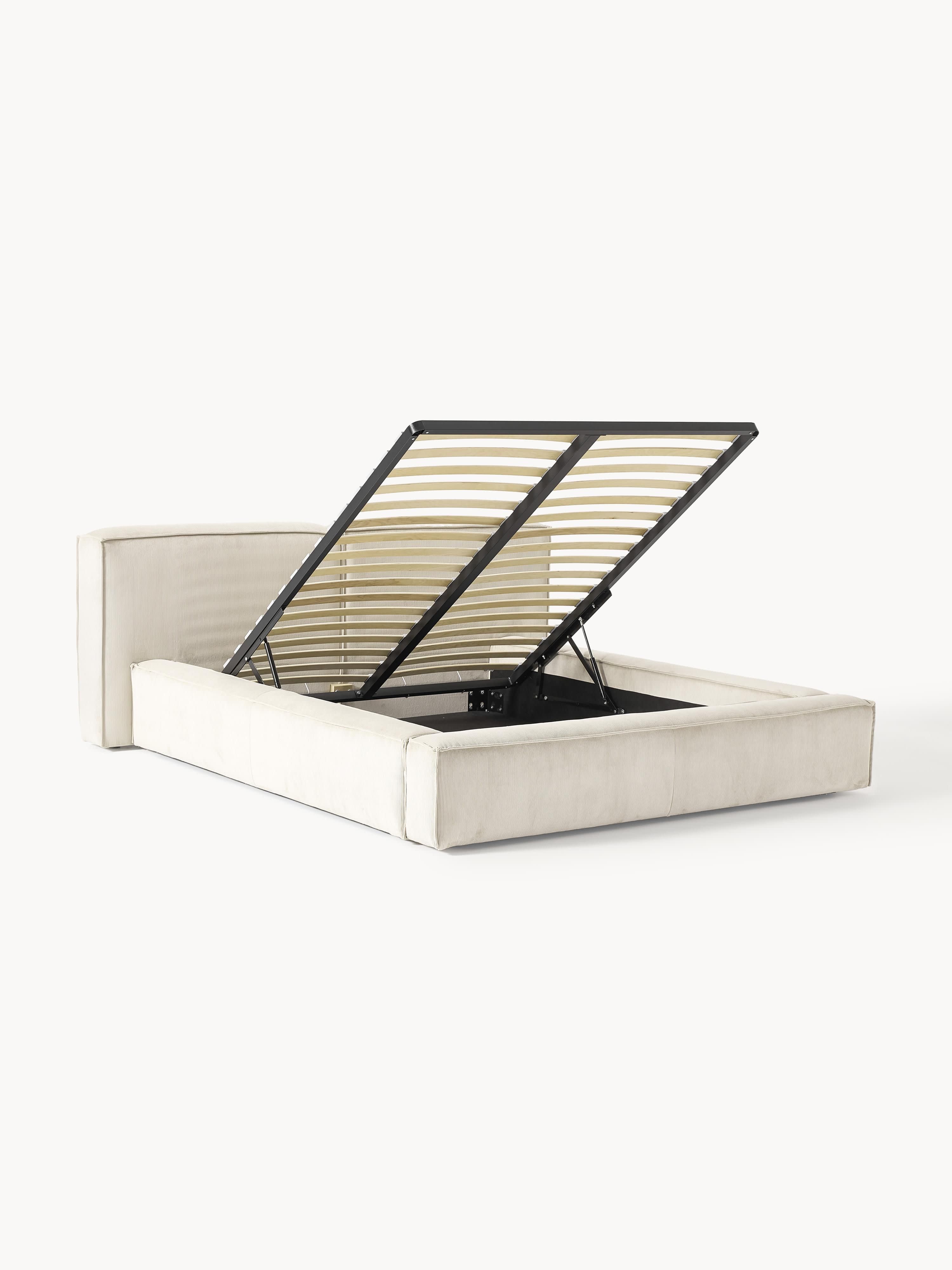 Gestoffeerd bed Lennon van corduroy met opbergfunctie