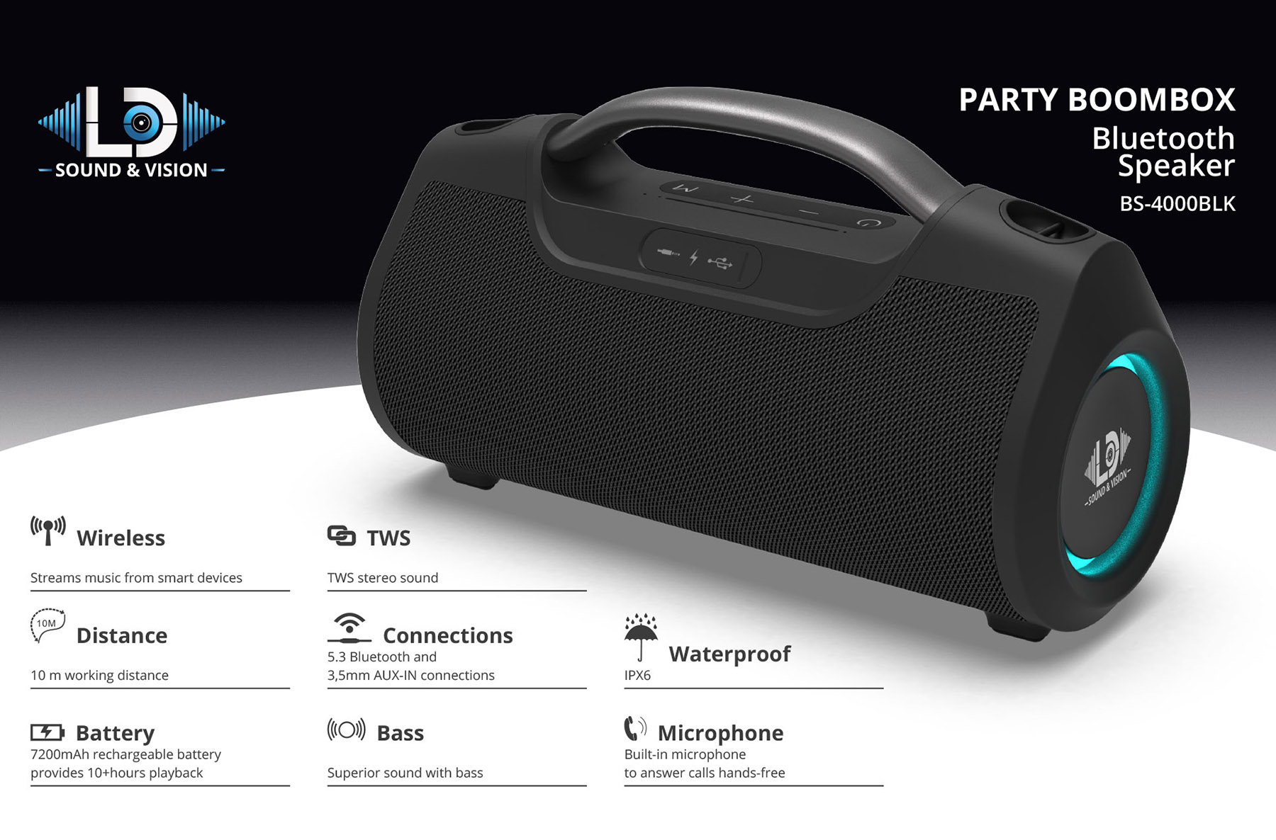 Bluetooth Party Boombox  LD Sound & Vision BS-4000BLK