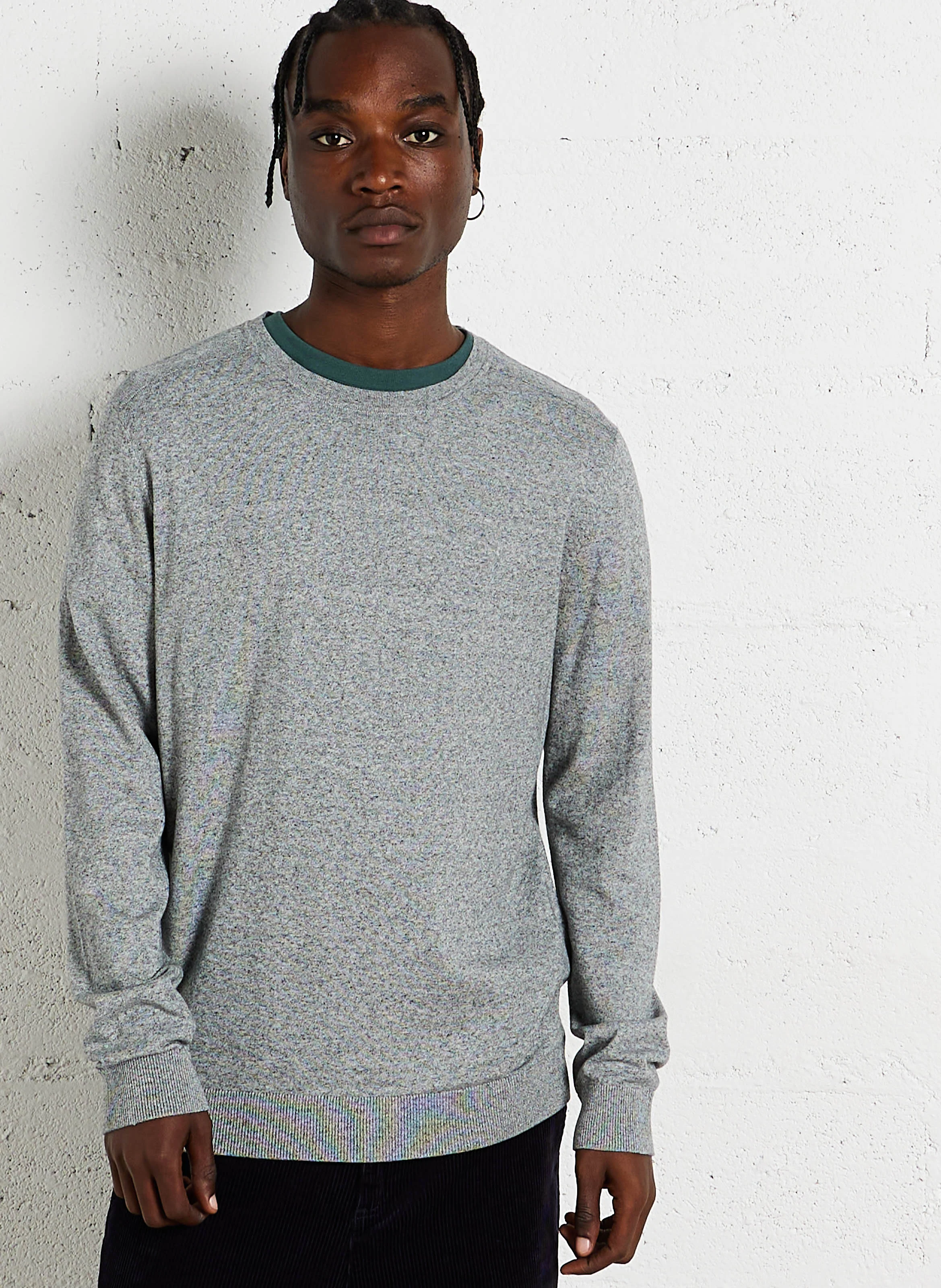 Pull col rond regular-fit en coton | Gris