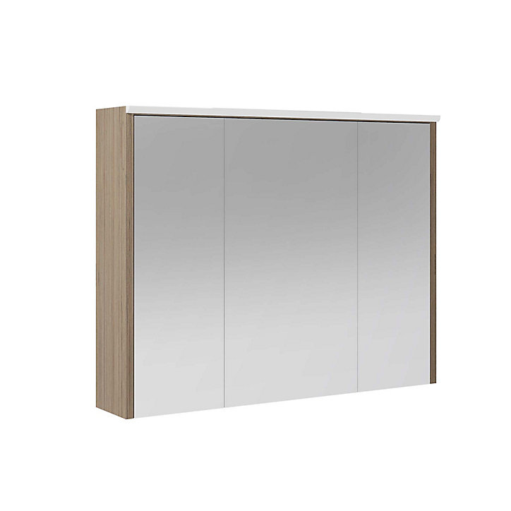 Armoire de salle de bains éclairante avec miroir Havana effet bois 90 cm