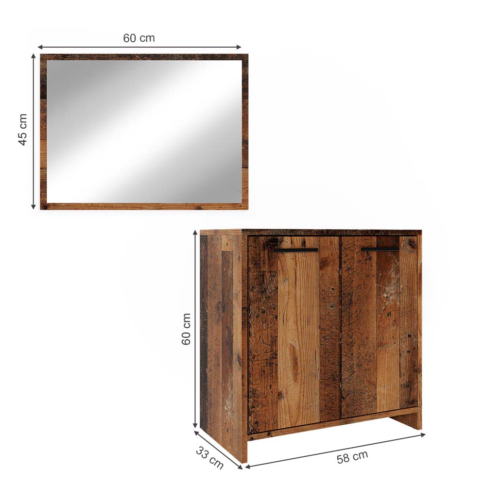 Vicco Badmöbelset Kiko Old Style modern Badezimmerschrank Badschrank Badezimmermöbel Waschtischunterschrank Badspiegel Schranktür Schrankfach