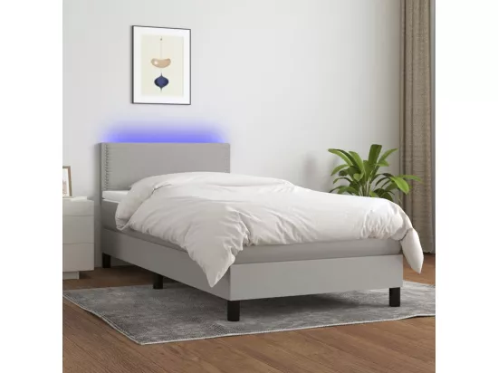 Sommier tapissier avec matelas et LED Gris clair 90x190cm Tissu