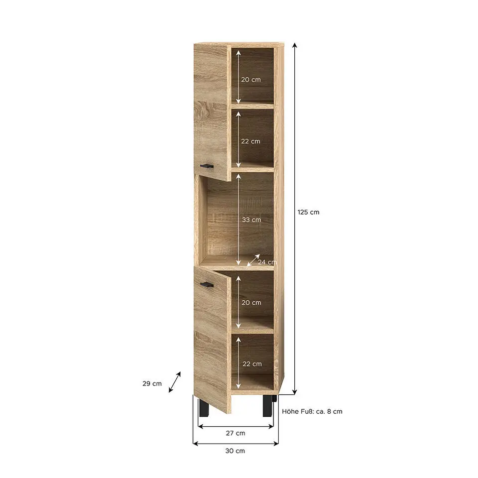Hioshop Boston kolomkast 2 deuren 1 vak eiken decor