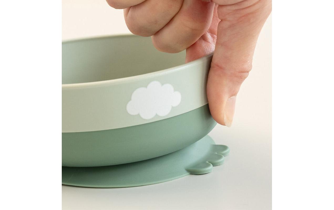Kindergeschirrset Foodie first meal Happy Clouds GrünFirst-Meal Set mit Saugfuss