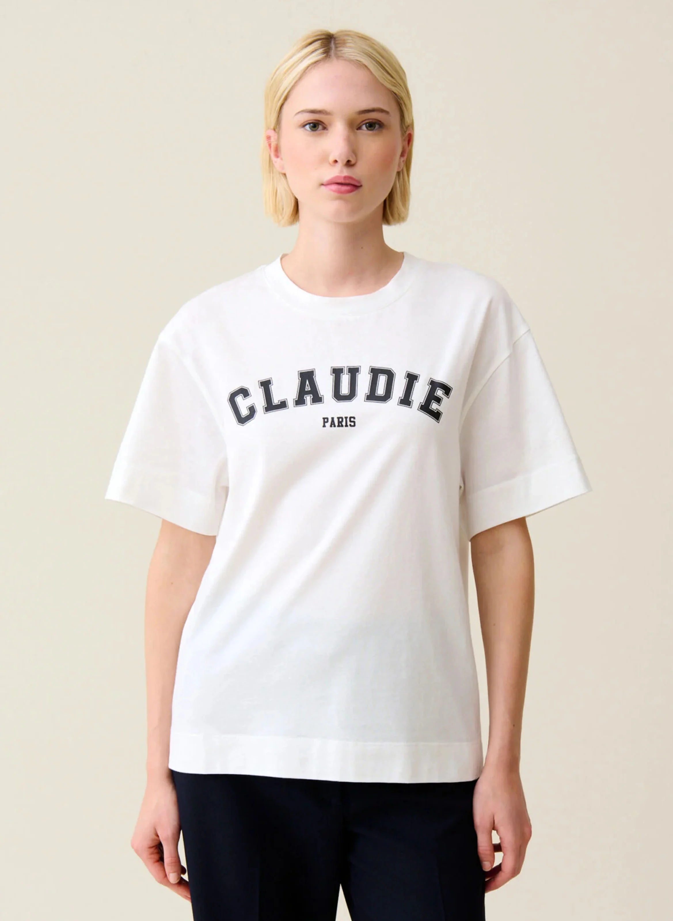 Tee-shirt col rond imprimé en coton| Blanc