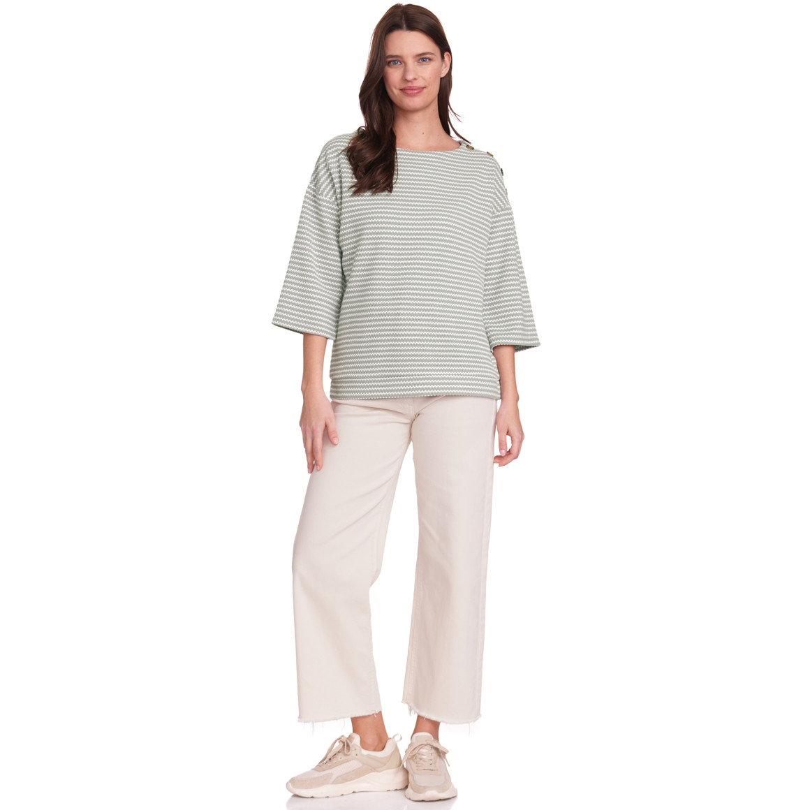 Gina Benotti Damen Sweatshirt im Streifen-Look salbei / weiss