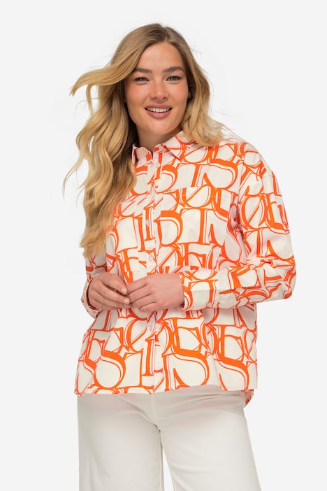 Hemdbluse, oversized, XL-Writing-Print, Langarm, OEKO-TEX