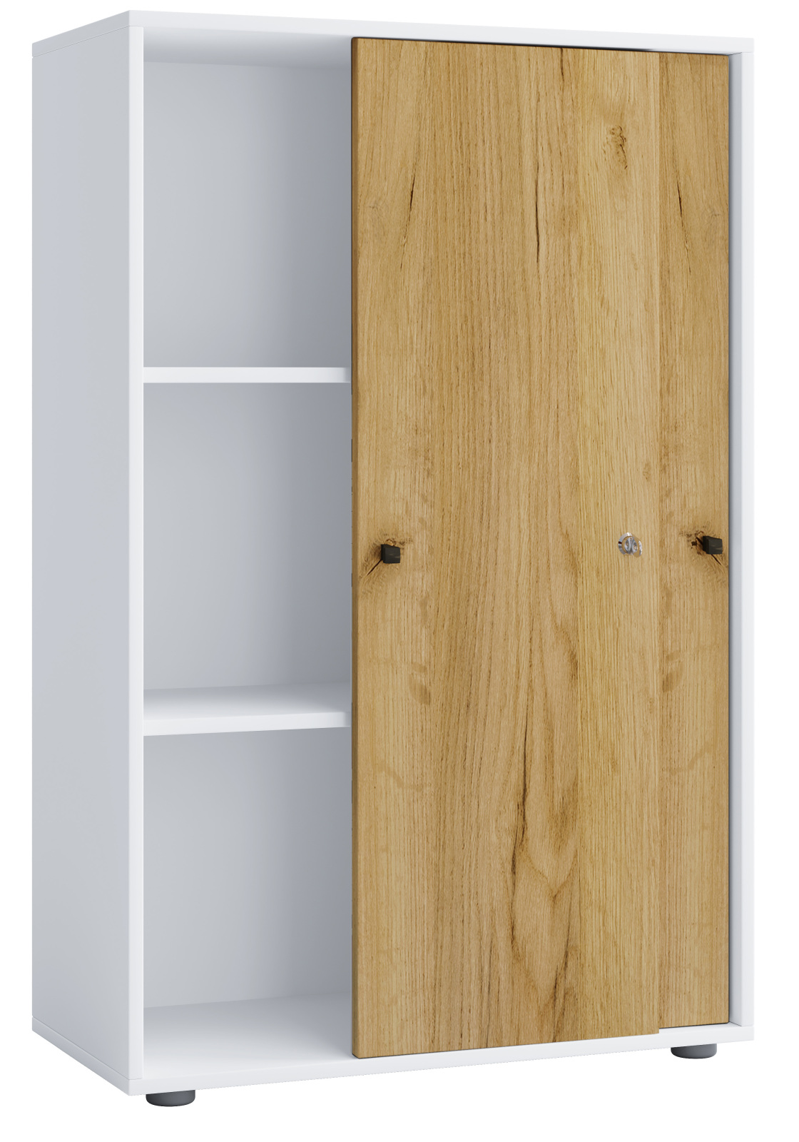 Büroschrank LONA XL - Honig Eiche - weiß - mit Schiebetüren - 110 cm hoch