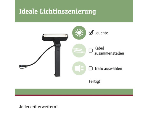 Paulmann Plug & Shine LED tuinspot 6W 450 lm 3000 K IP65 Ito horizontaal enkel licht antraciet 230/24 V