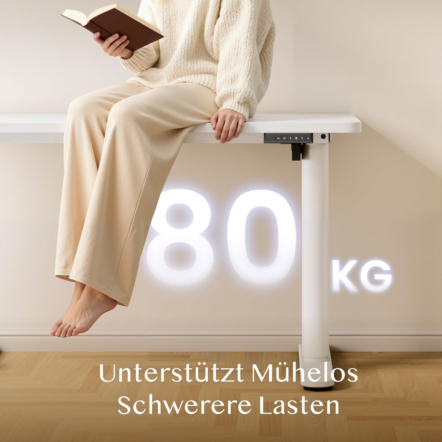 FLEXISPOT Höhenverstellbarer Schreibtisch mit runden Tischbeinen – ästhetischer Sitz-Steh-Arbeitsplatz mit ausgewogenen Proportionen und ruhiger Präsenz, 100×60 cm (Weiß + Weiß)