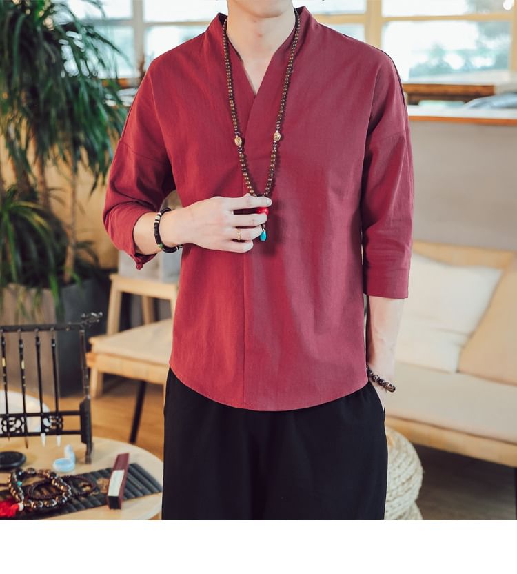 YIKES - Effen shirt met 3/4-mouwen en V-hals