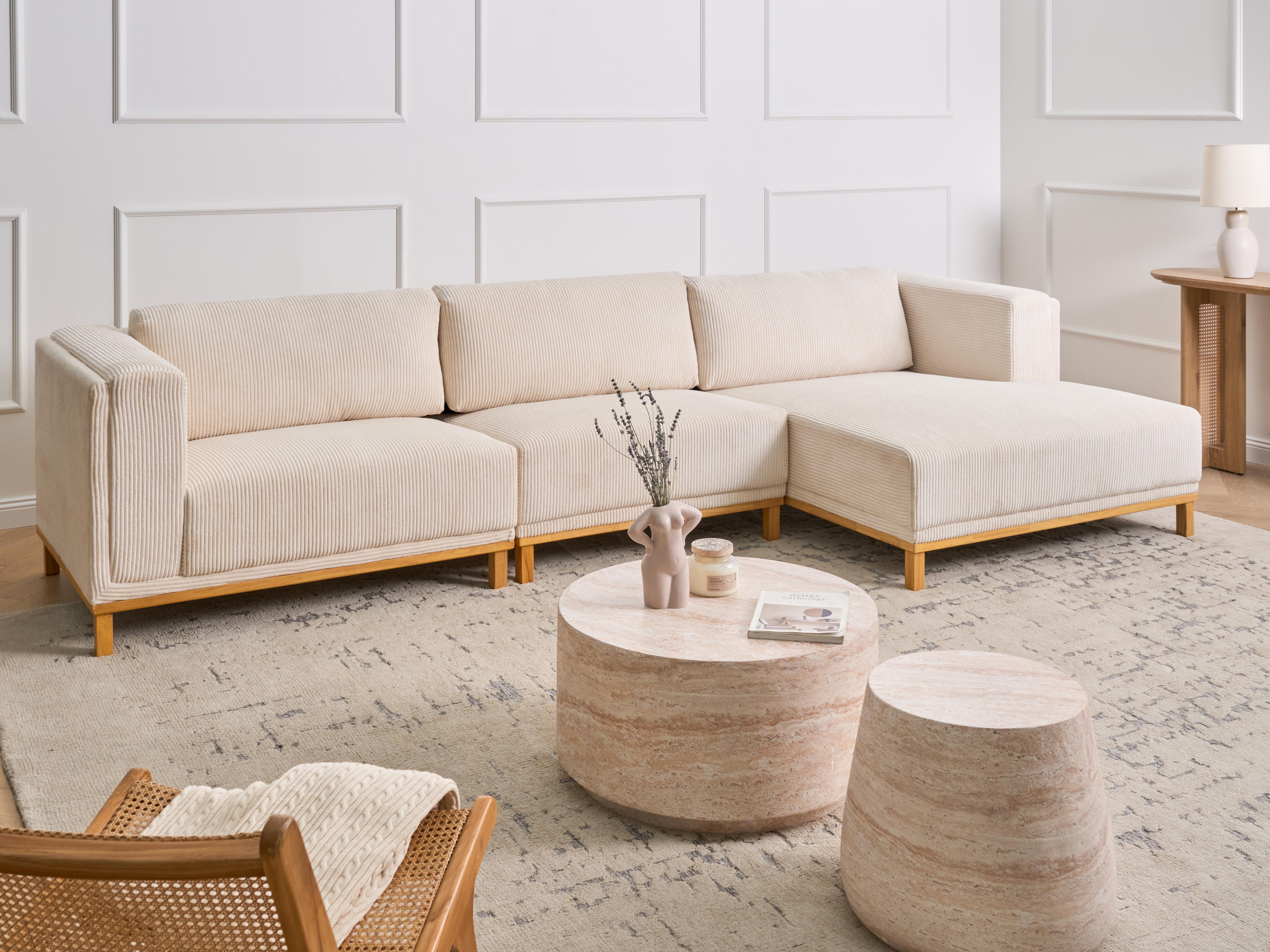 Hoekbank 5-zits VENG Corduroy Lichtbeige linkszijdig