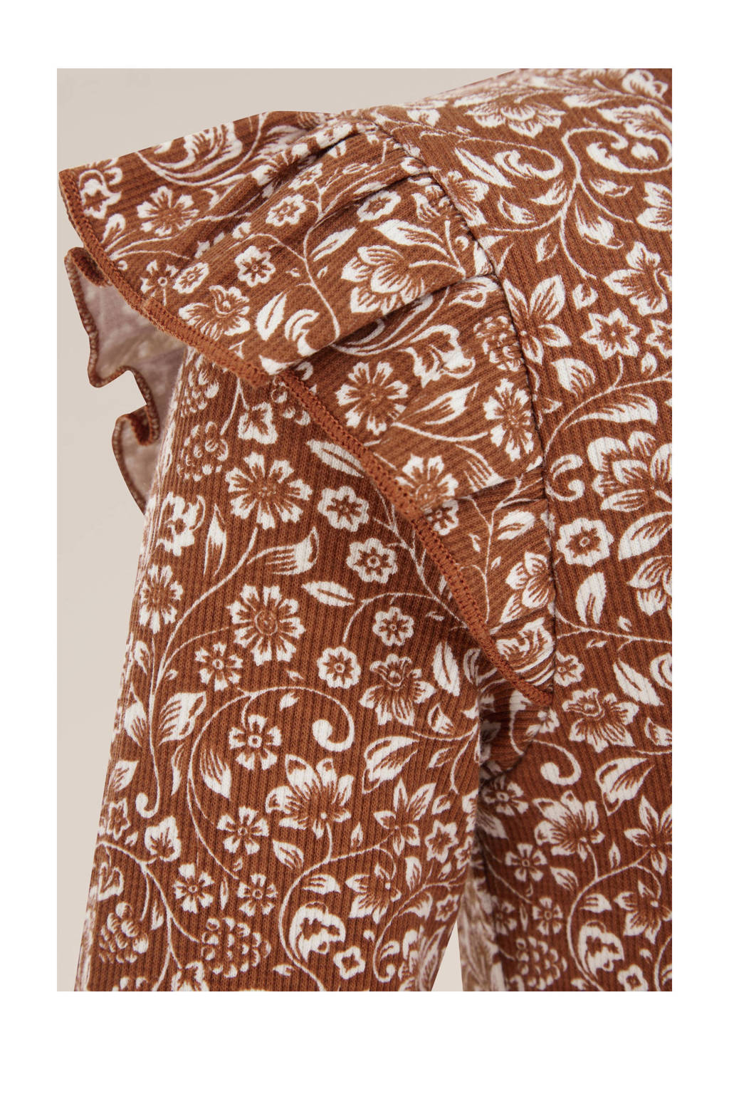 WE Fashion gebloemde jurk bruin/wit