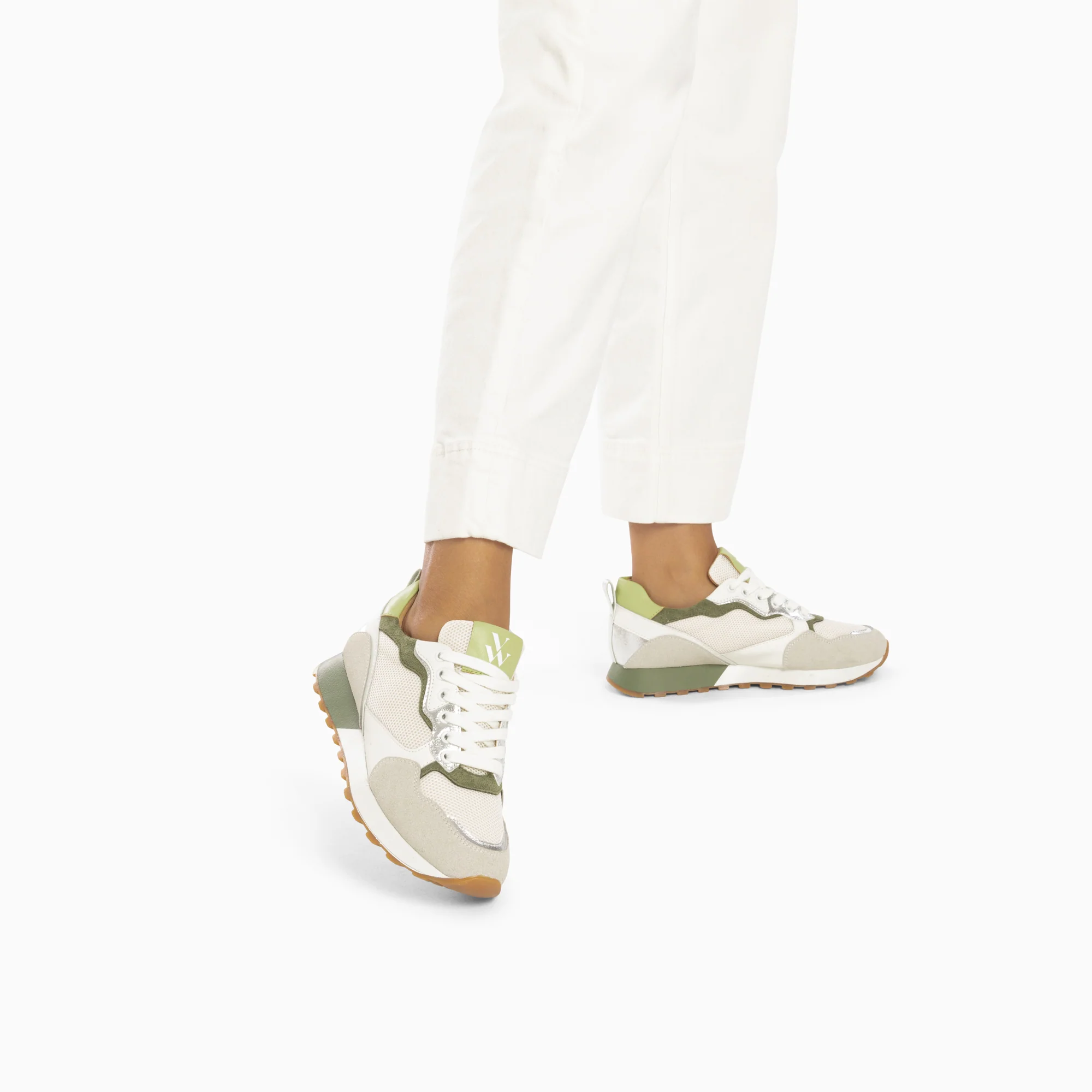 Sneakers-Baskets Margaux gris et vert à semelle running