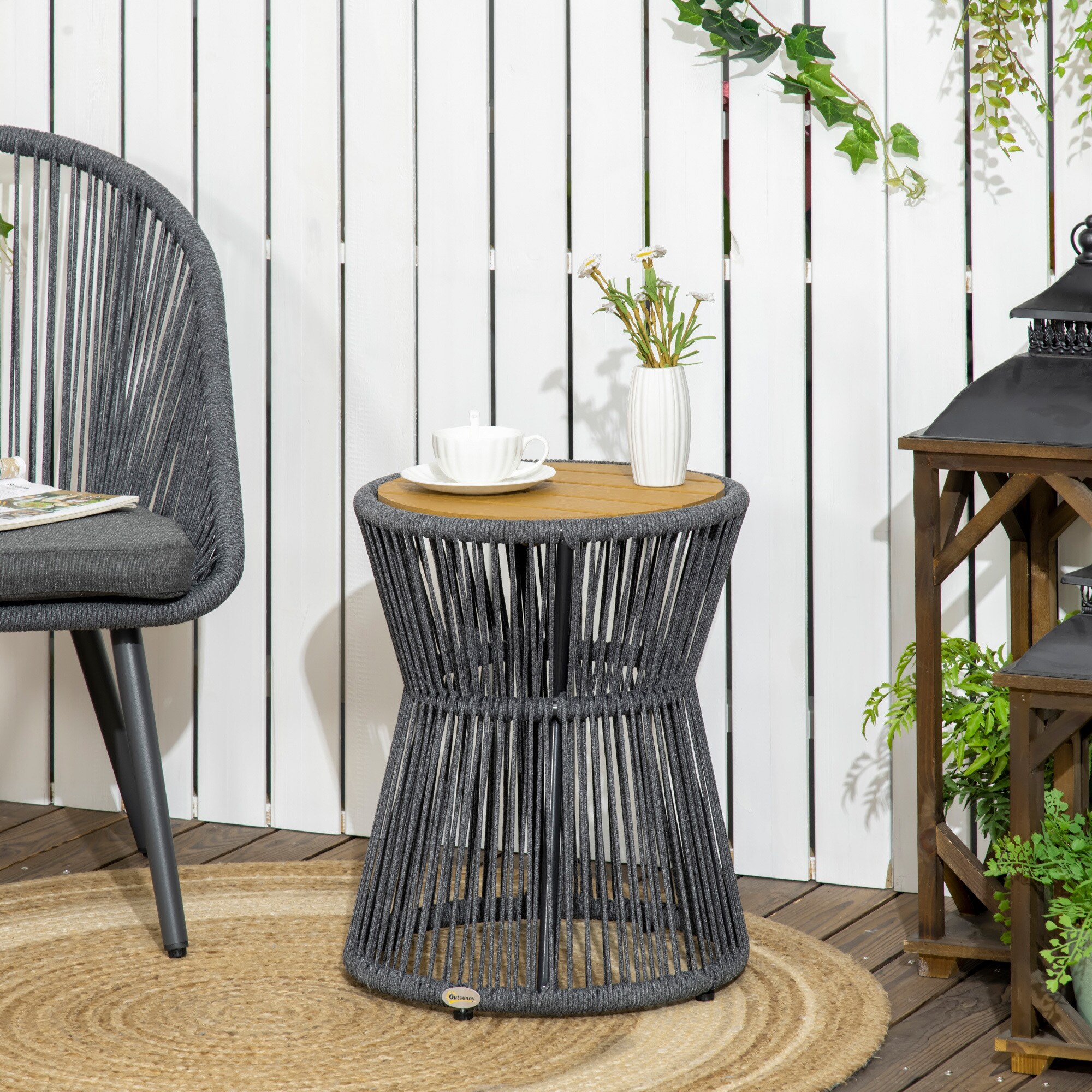 Outsunny Beistelltisch mit PE-Ratten grau 39L x 39B x 49H cm