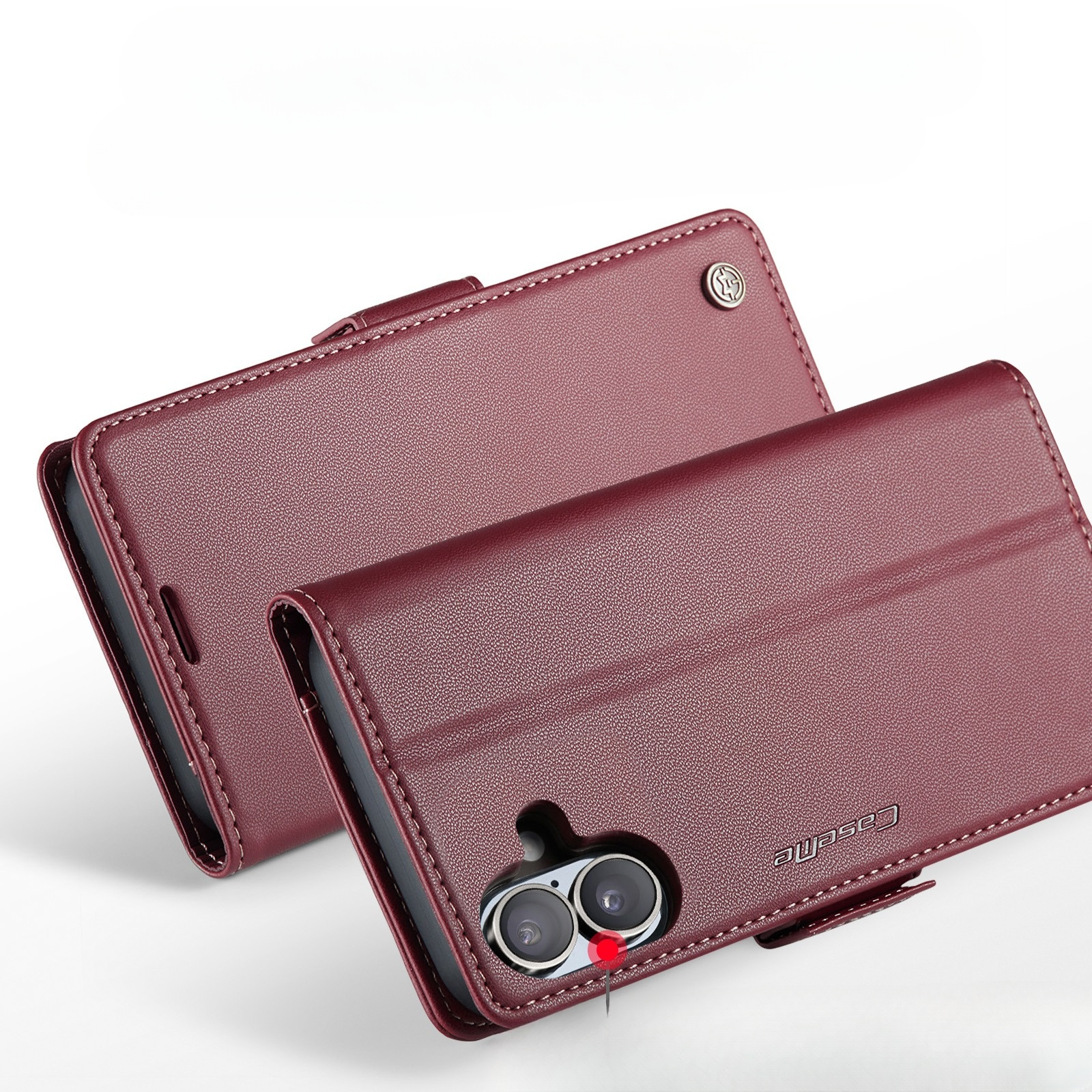 iPhone 17 Leder Tasche Flip Wallet Etui mit Kartenfächern Litchi Look (RFID Schutz) - Rot