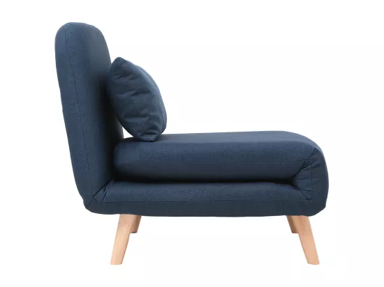Fauteuil convertible scandinave en tissu bleu foncé et bois clair AMIKO