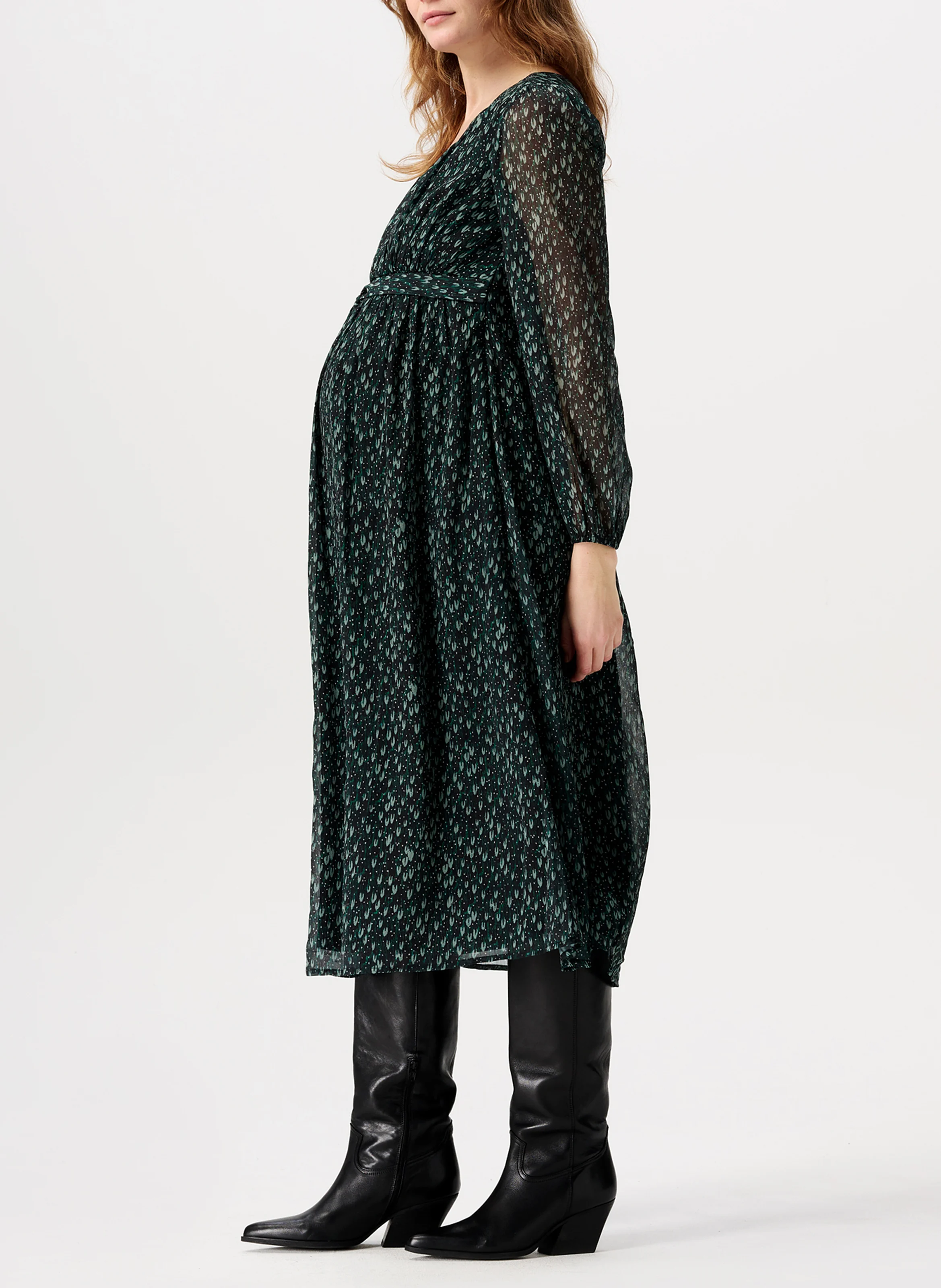 FOSHAN - Robe de grossesse col V imprimée| Vert