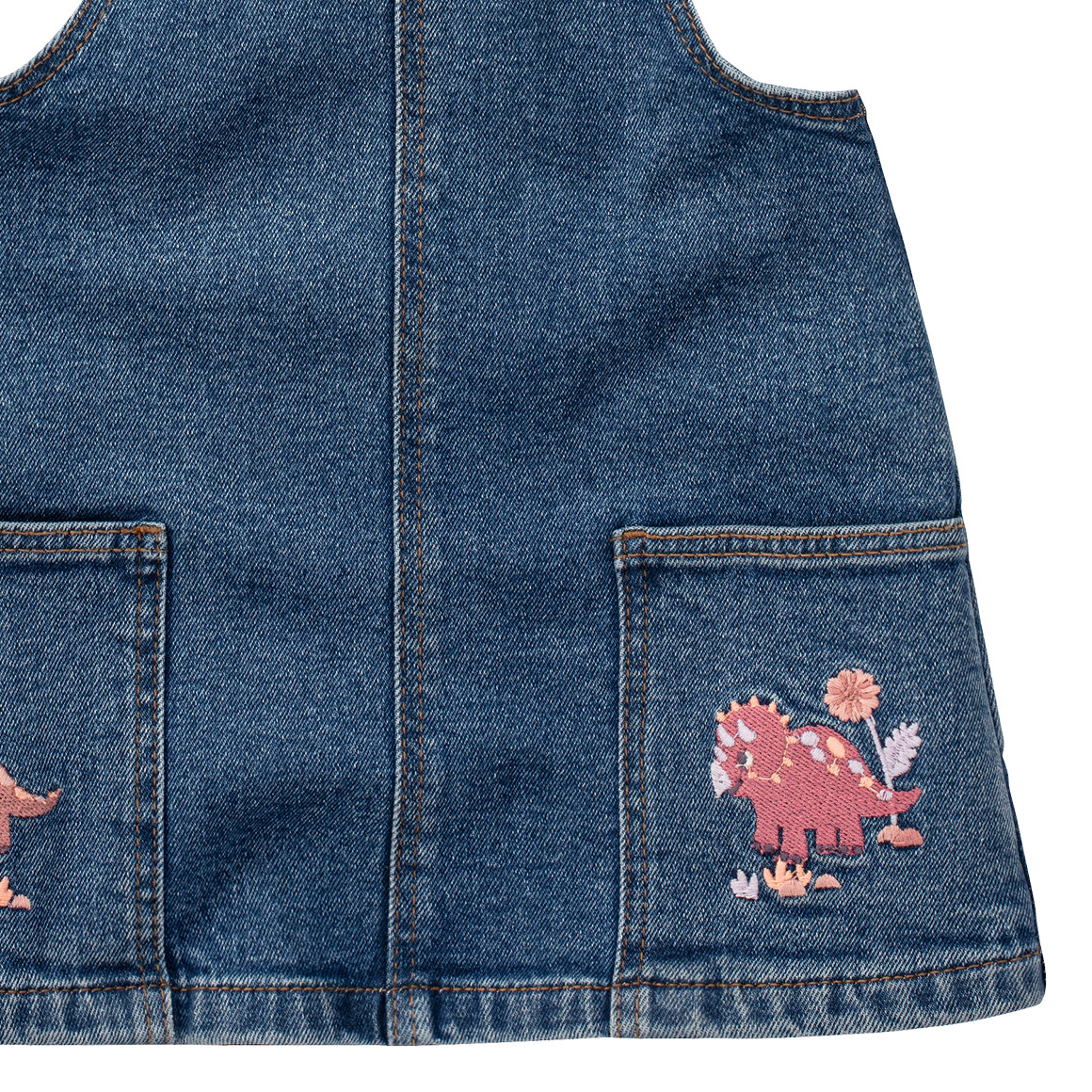 Topomini Baby Jeanslatzkleid mit Dino-Stickerei dunkelblau