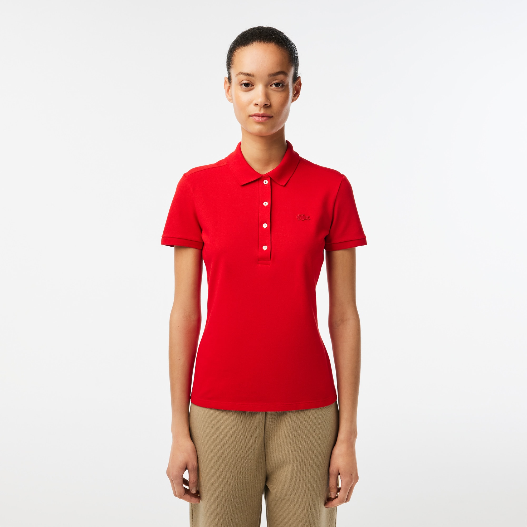 Polo L.12.D slim fit en mini piqué stretch Manches Courtes - Rouge - Lacoste - Femme