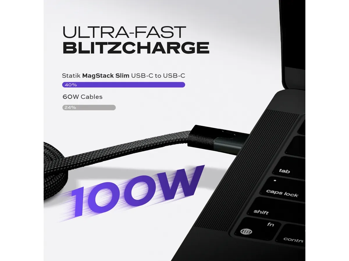 (1m) 100W MagStack Slim Pro USB C auf USB C Magnet Flachband Ladekabel Power Delivery Datenkabel (PUP-0495-3FT-CC-BLK) - Schwarz