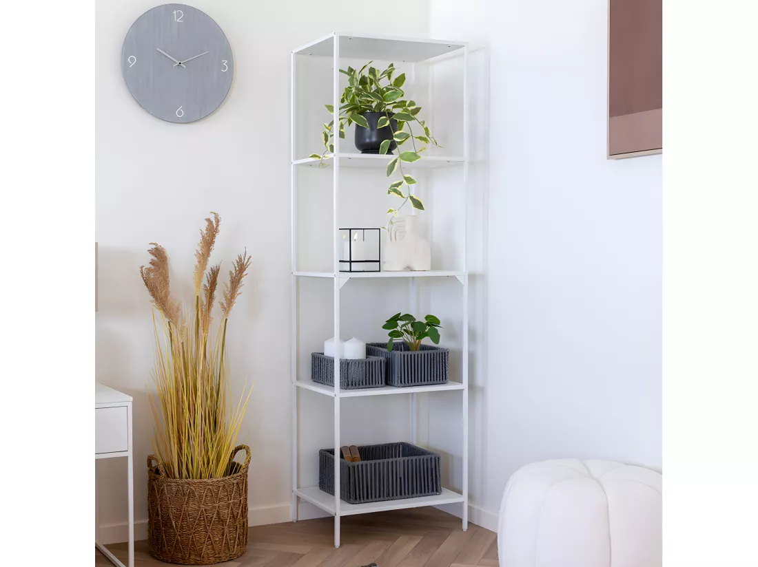 Vita - Etagère en bois et métal blanc 51x170cm - Blanc