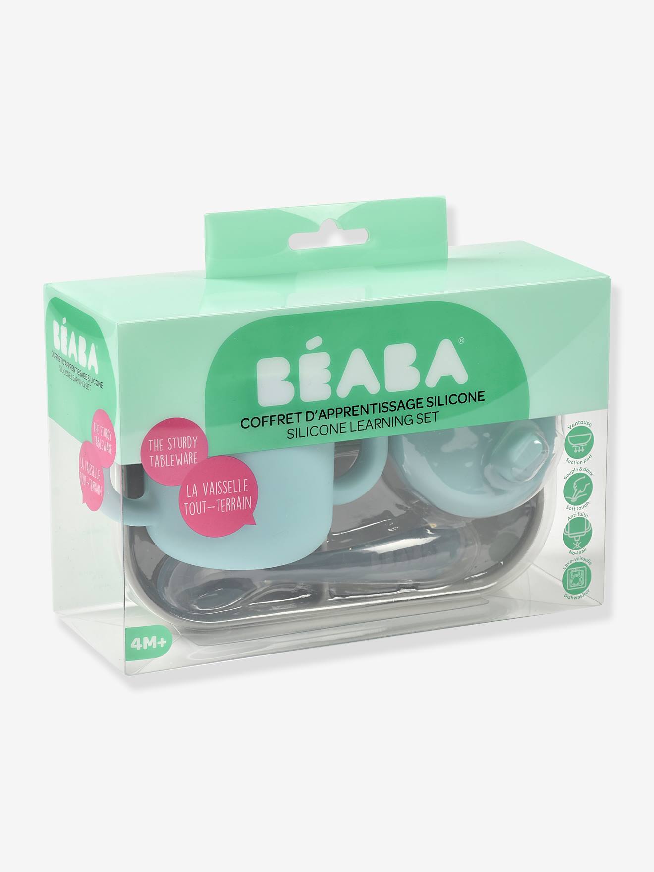 Conjunto de aprendizagem de silicone BEABA com 3 peças, azul