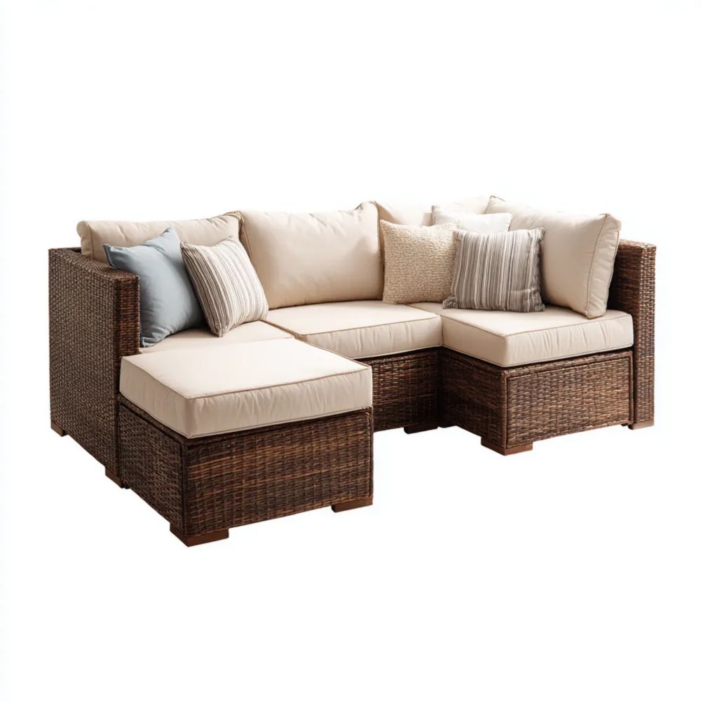 Garten-Ecksofa Set Polyrattan 200x75x64 cm – Braun/Beige – Outdoor