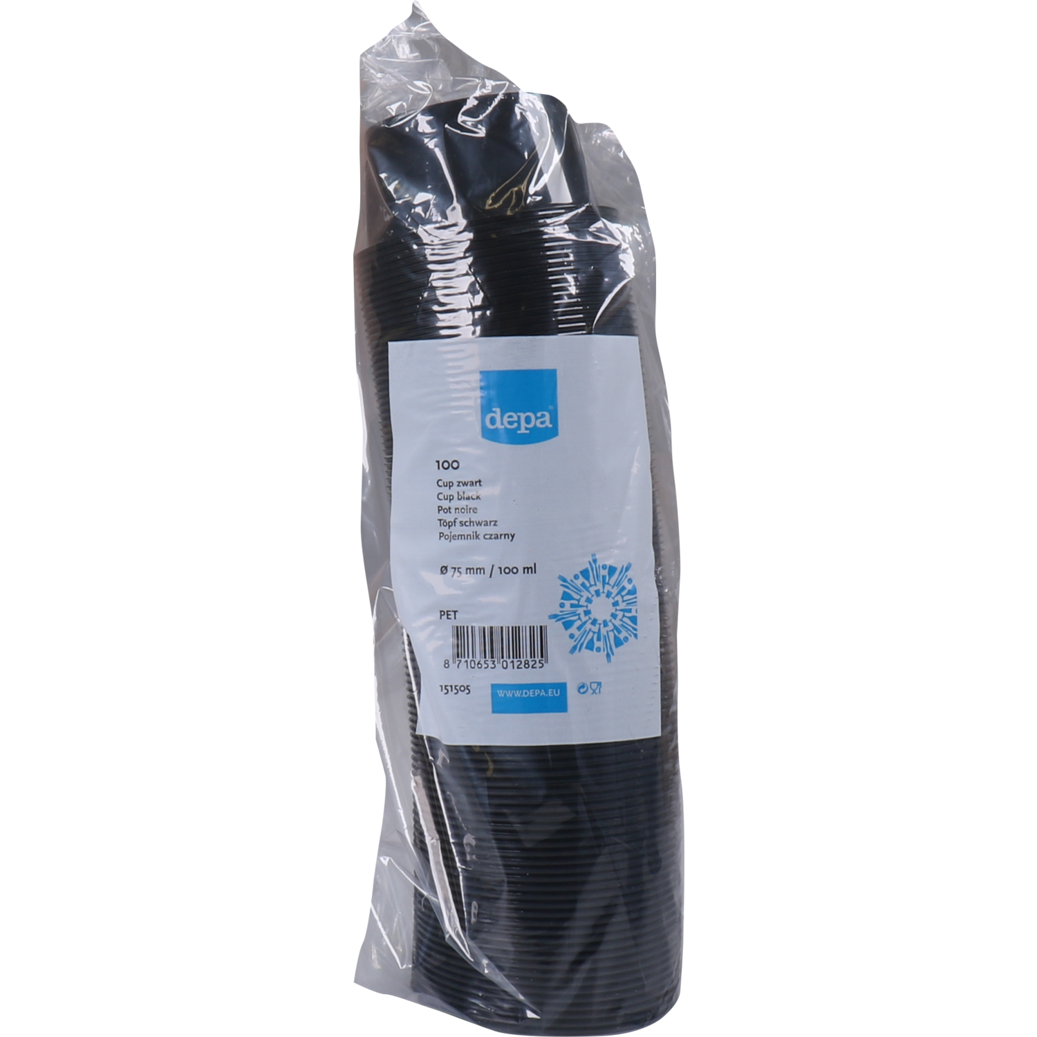 Cup, gerecycled PET, 100ml, Ø 75mm, zwart