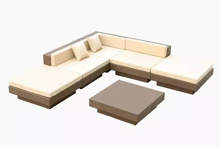 PureHaven Rattangarnitur 300x300 cm elegant geformt strapazierfähig und extra stabil inkl. Sitz- und Rückenkissen creme-weiße Sitzauflagen