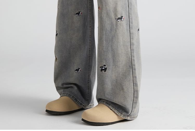 Mimiyox - High Waist Geborduurde Wijde Jeans