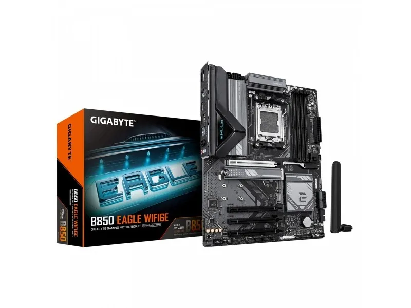 Gigabyte B850 EAGLE WIFI6E - Bundkort - ATX - Socket AM5 - AMD B850 Chipset - USB-C 3.2 Gen 1, USB 3.2 Gen 2, USB 3.2 Gen 1 - Wi-Fi 6E, Bluetooth, Gigabit LAN - onboard grafik (CPU påkrævet) - HD Audio (8-kanaler)