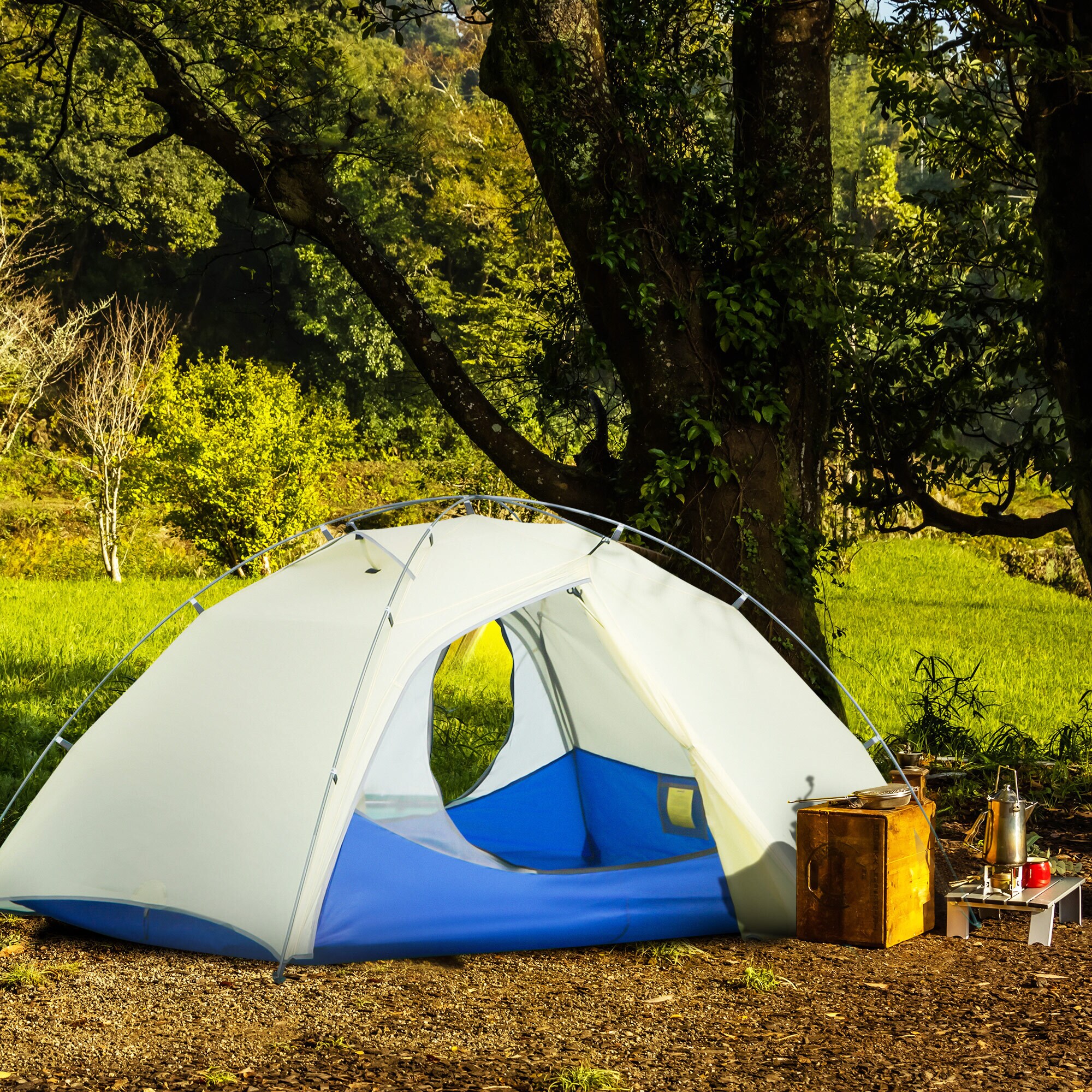 Outsunny Campingzelt mit Tragetasche weiß 230L x 140B x 110H cm