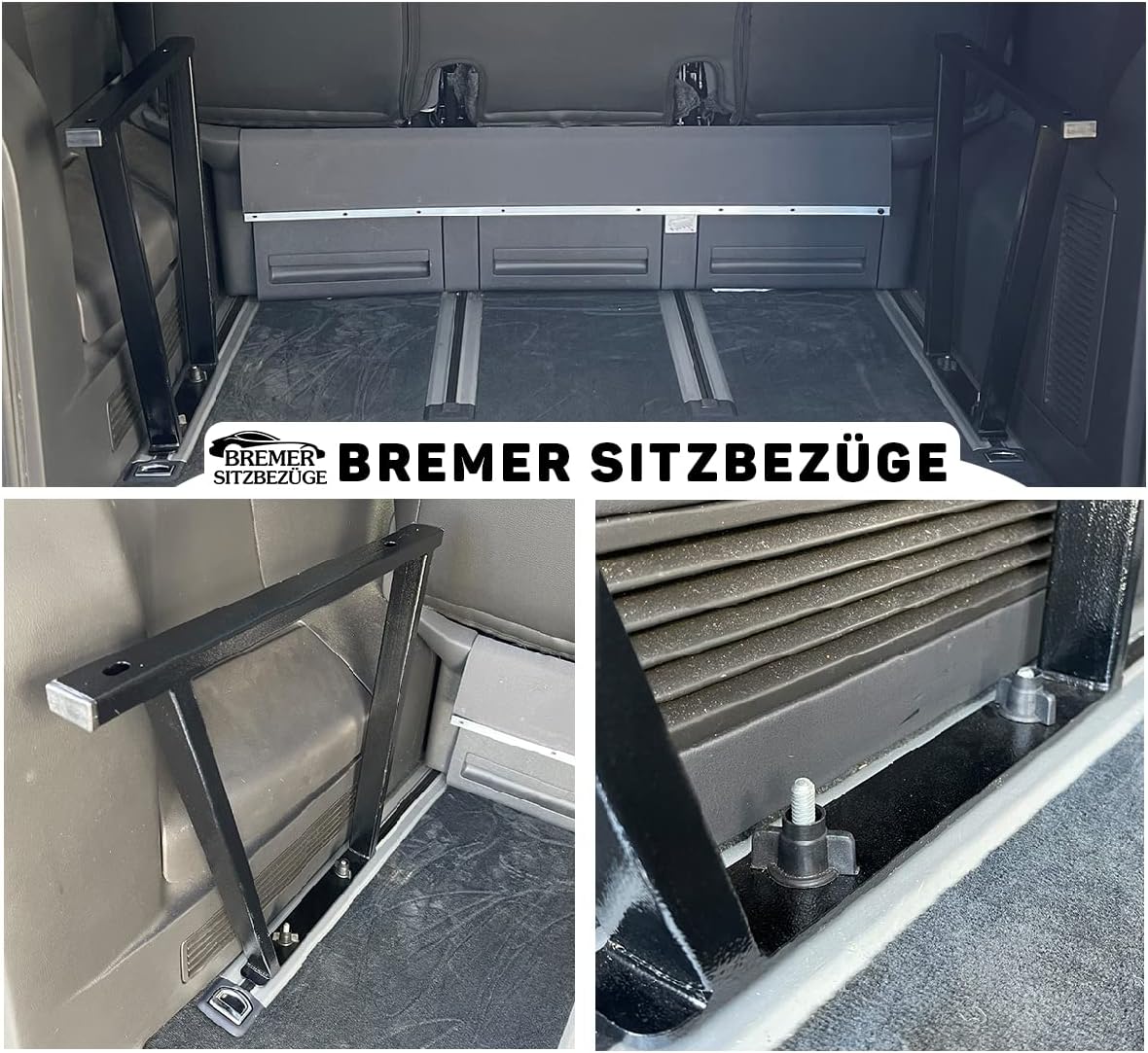 BREMER SITZBEZÜGE Multiflexboard kompatibel mit VW T5 T6 T6.1 Multivan im Set Bettverlängerung Camper Schlafauflage Höhe 51cm inkl. Konsolen & Klappmatratze Kunstleder Schwarz