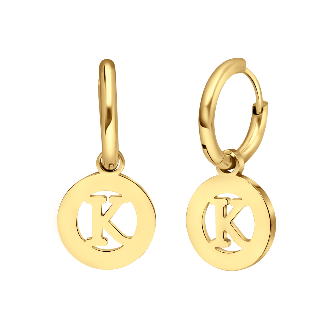 Stalen goldplated oorbellen met letter - K