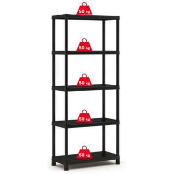 Handson stellingkast kunststof zwart 5 legborden 50 kg/legbord 187x80x40 cm