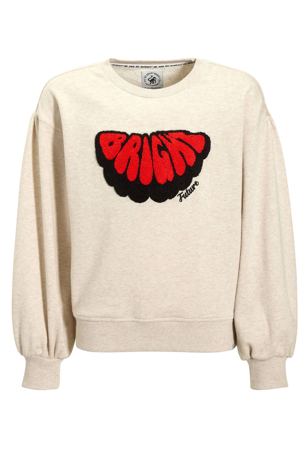 Me & My Monkey sweater Rocky met printopdruk beige melange