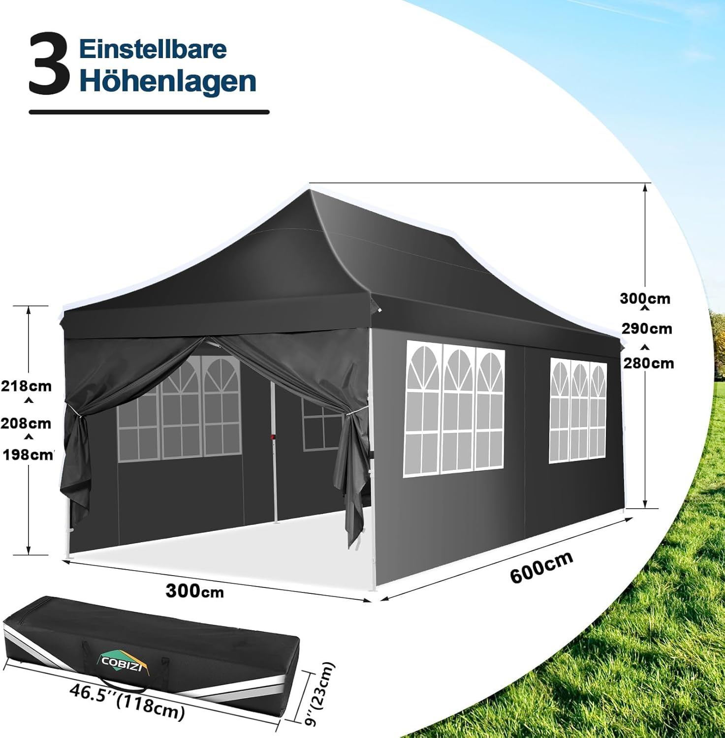 COBIZI Faltpavillon 3X6m Wasserdicht Stabil Pavillon 3x6m, Partyzelt Faltbar Anti-UV mit 6 Seitenwänden & 4 Sandsack, Gartenpavillon für Hochzeiten, Freien, Garten, Party
