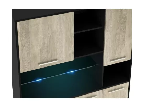 ECO Buffet de cuisine avec LED L 120 cm - Decor chene et noir mat