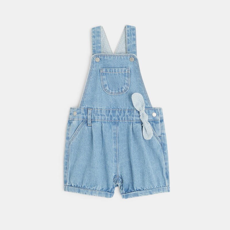 Salopette courte en jean bleue bébé fille Bleu