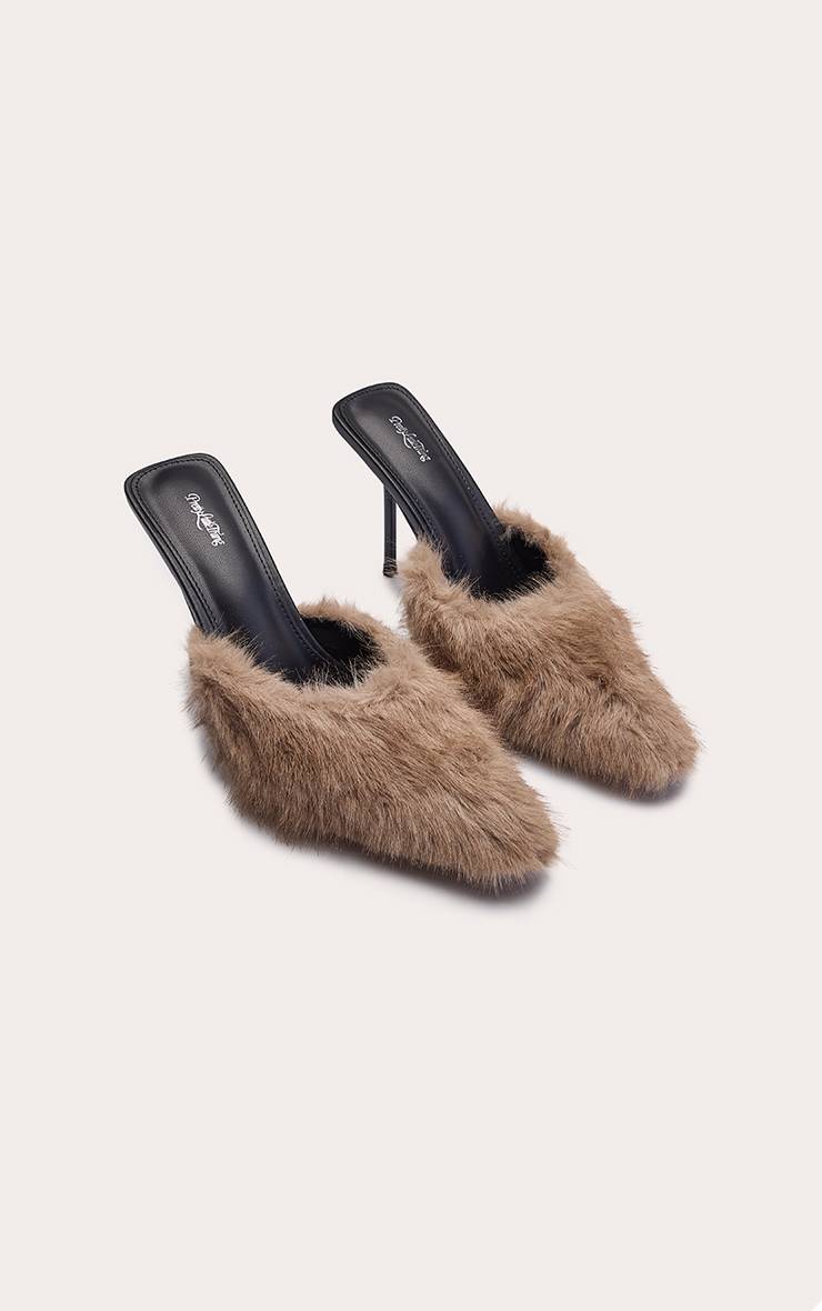 Gris Souris Mule À Talon Bout Pointu En Synthétique
