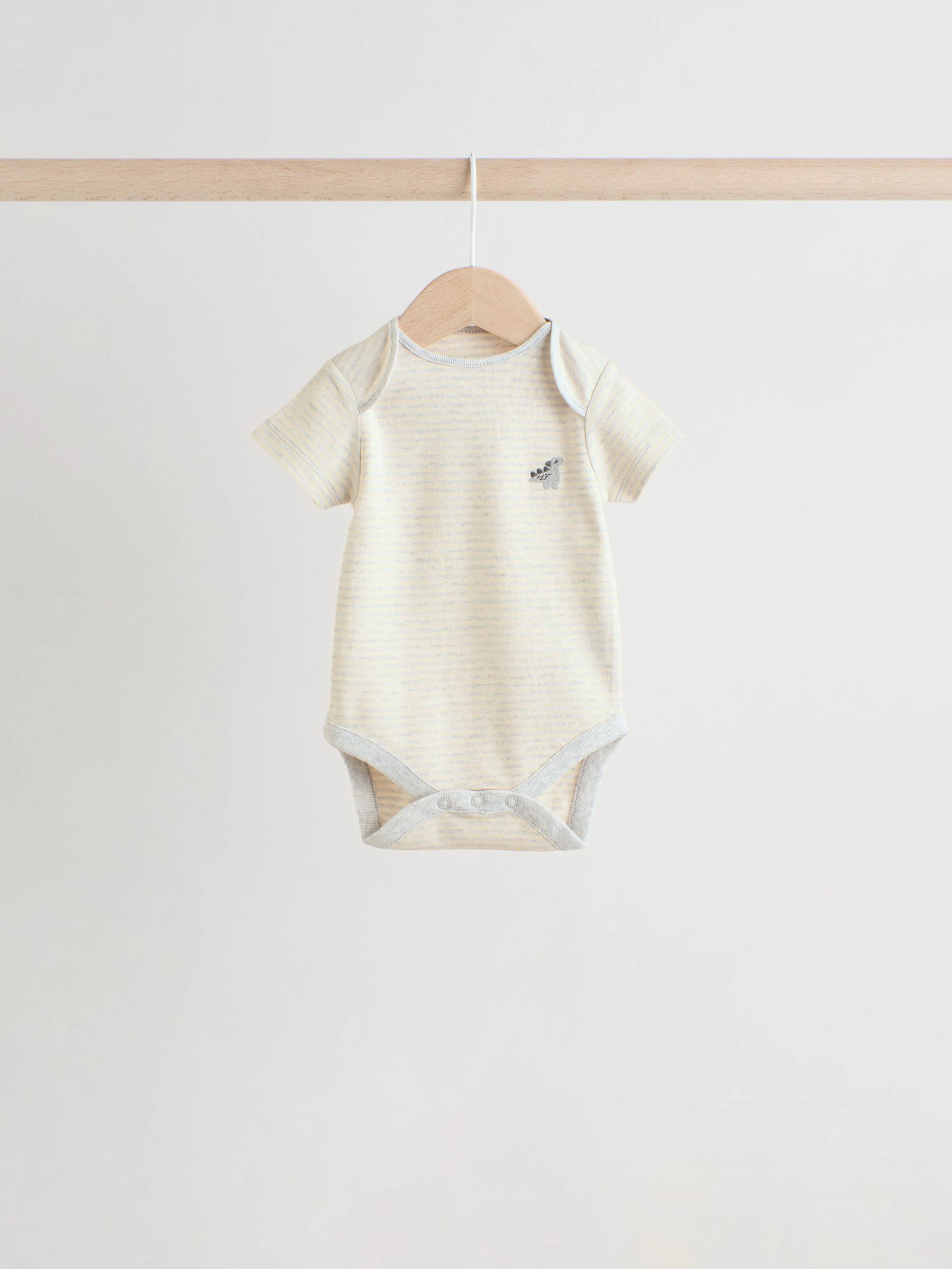 Grijs met dinoprint - Set van 5 babyrompertjes met korte mouwen